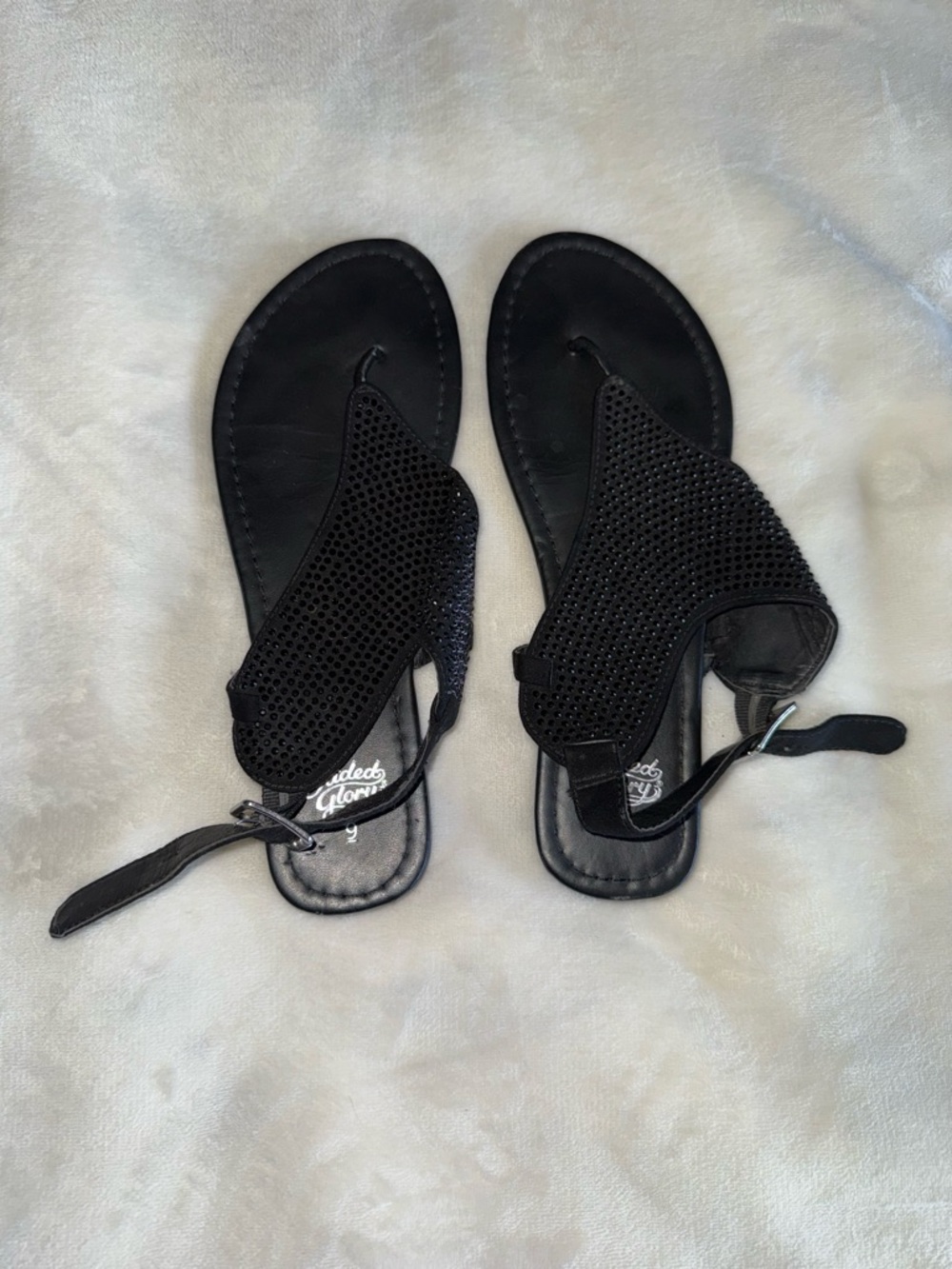 Faded Glory Black Jeweled T-Strap Sandals